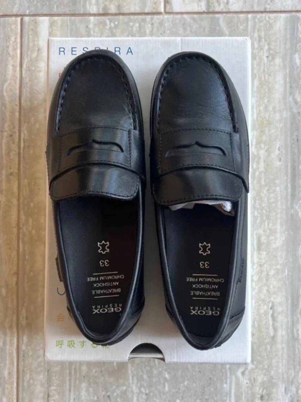 Geox Kids Black Leather Loafers